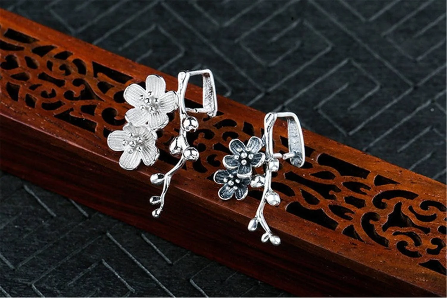 925 Sterling Silver Bail Connector Sterling Silver Plum Flower Pendant Pinch Bail