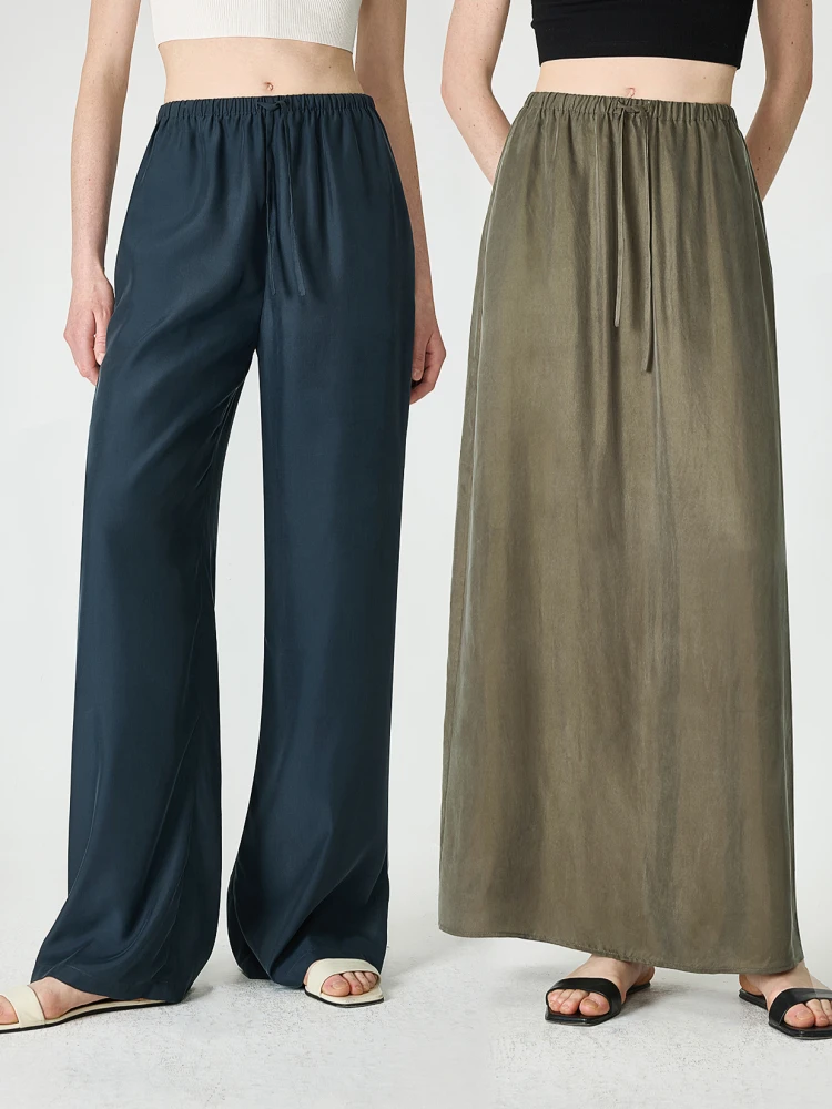 

Comfortable Copper Ammonia Fiber Air Pants Half Skirt with Drawstring Loose Waist Elegant Drapey Style Versatile Casual Trous...