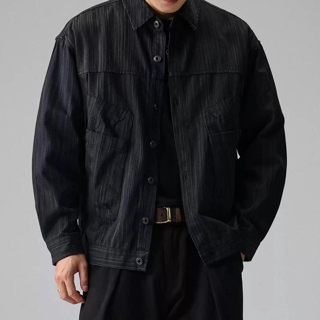 Mens American Vintage Striped Shirt Premium Button Down Collar Oversized Plus Size Long Sleeve Spring Fall Casual Shirt Jacket