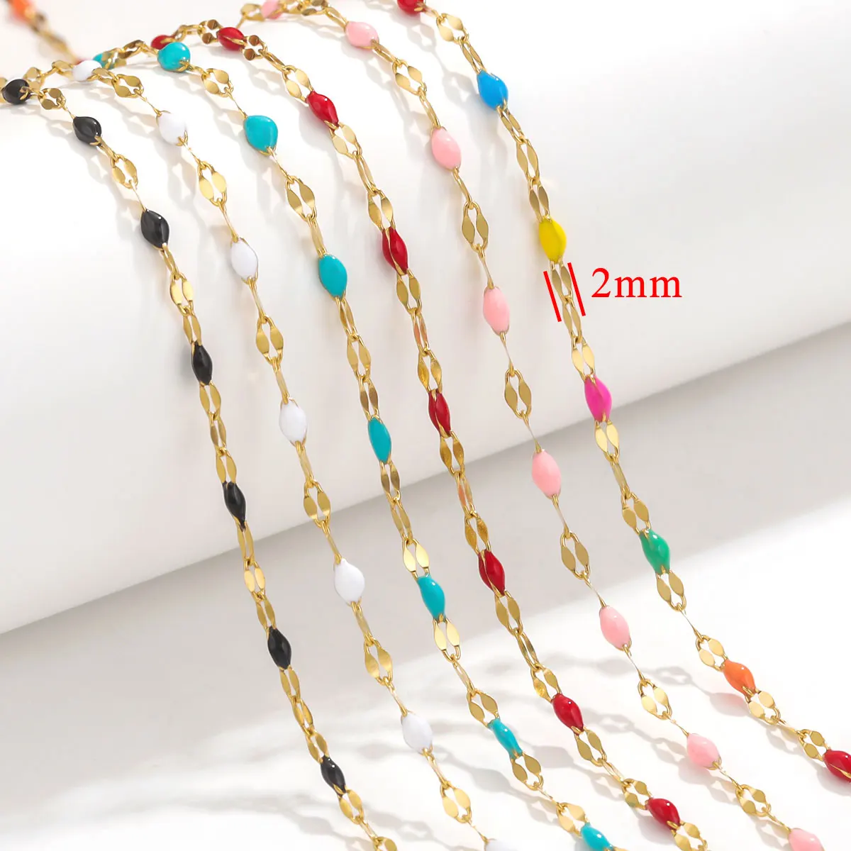 2M Stainless Steel Tiny Colored Lips Enamel Gold Chain Rope Chains for Diy Jewelry Making Supplies Necklace Wholesale Craft