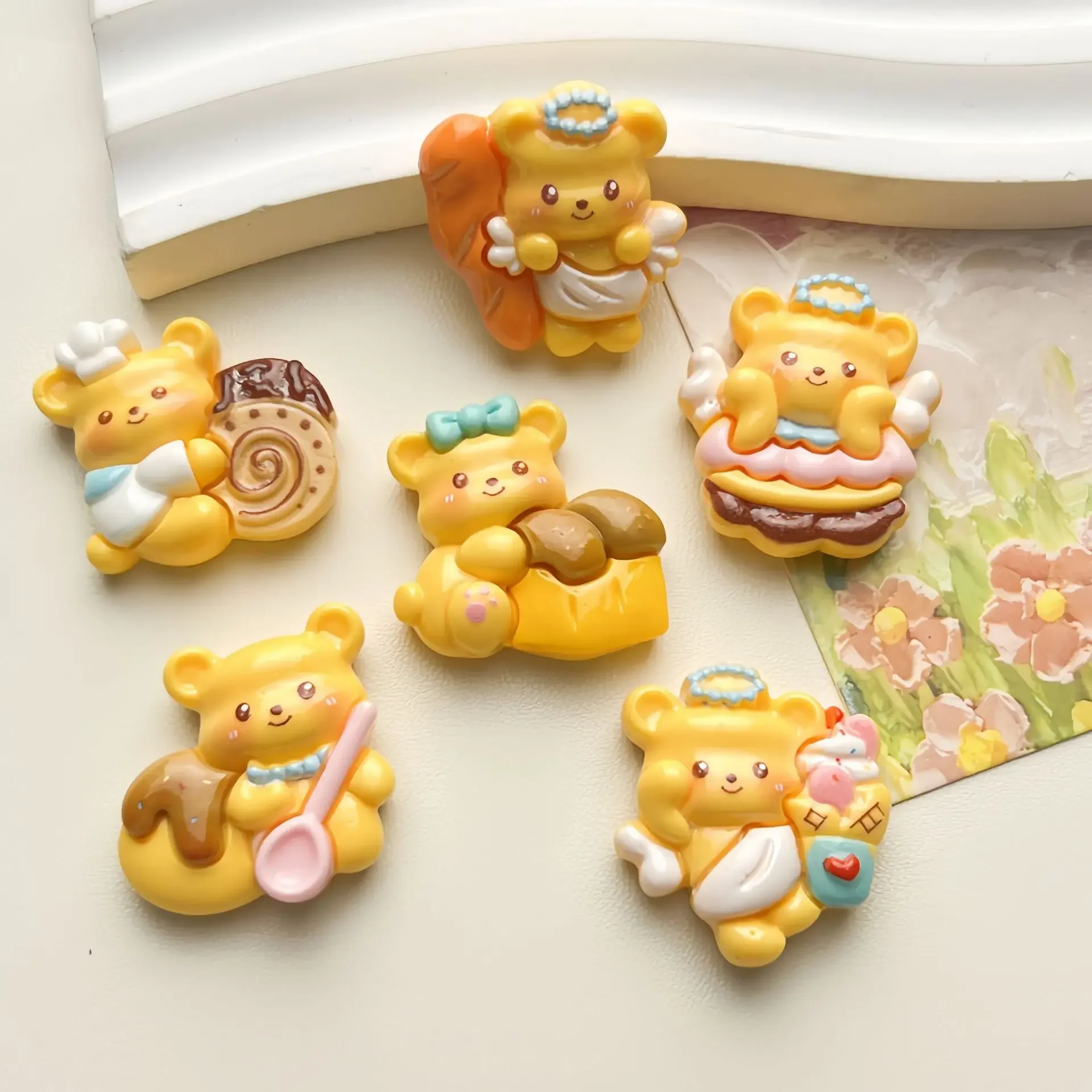 5pcs Small card food game butter bear DIY resin flatback cabochons diy crafts materials jewelry making charms