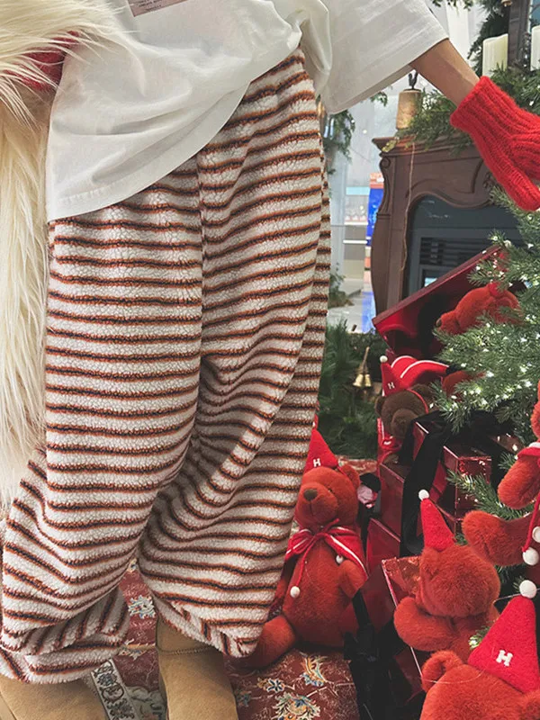 Faionable ارتفاع الخصر التخسيس شريط فرو الضأن سراويل تقليدية النساء شتاء جديد Sle Quali تنوعا سراويل طويلة Harajuku... #1