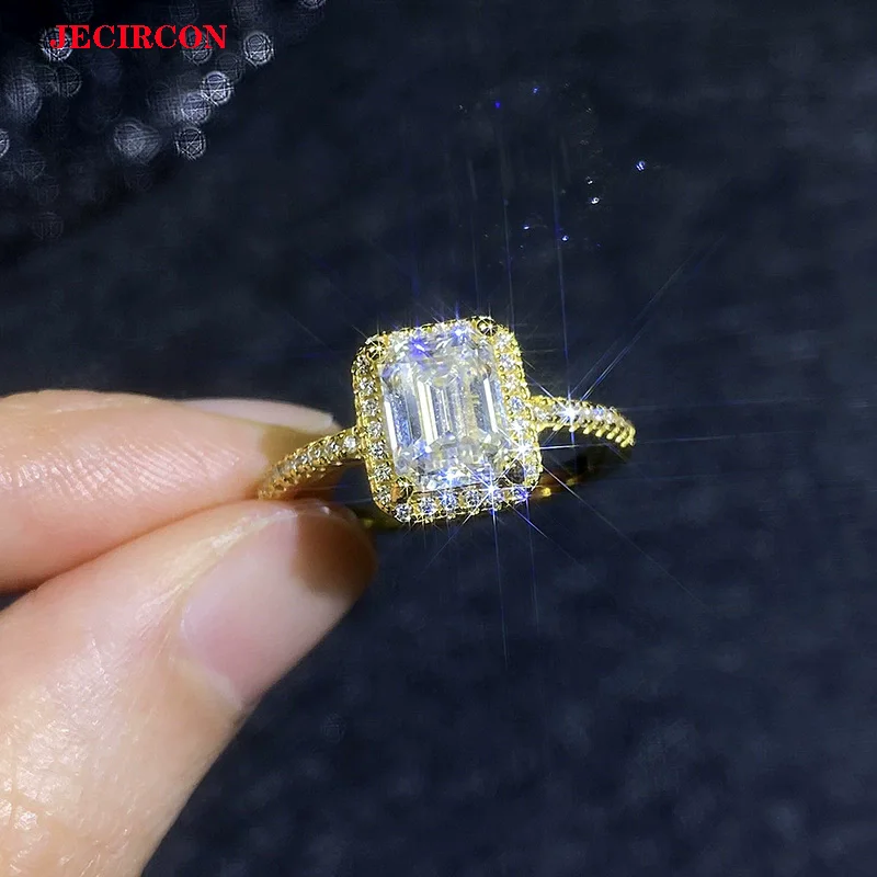

JECIRCON 2-каратное кольцо с муассанитом для женщин, стерлинговое серебро S925, изумрудная огранка, геометрический прямоугольник, обручальное кольцо с 4 зубцами и GRA