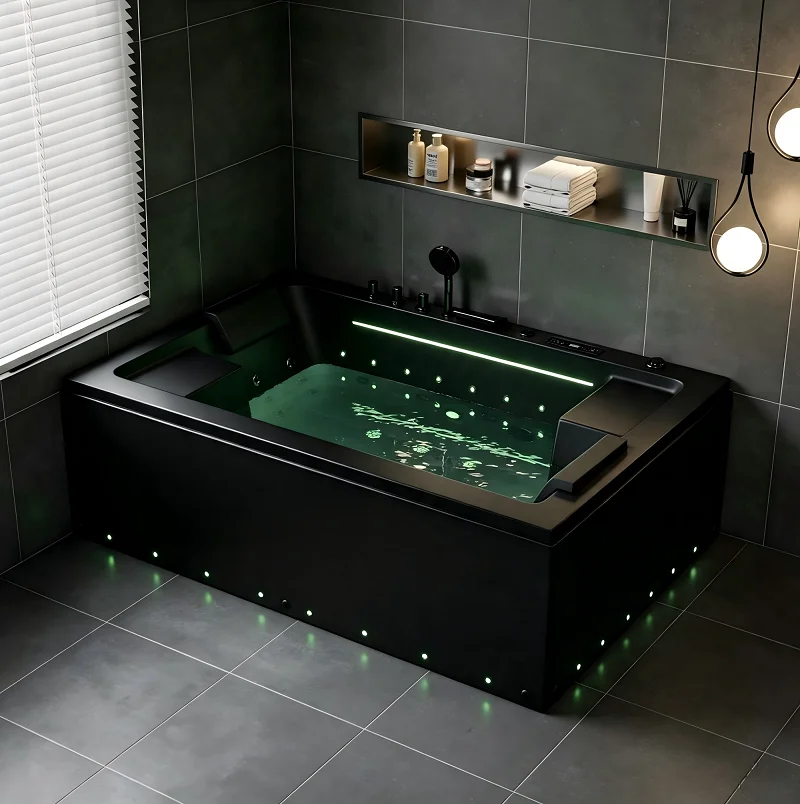 EU Standard Black Rectangle Corner Bathtubs & Whirlpools Modern Apartment Indoor Massage Soaking Bathtub