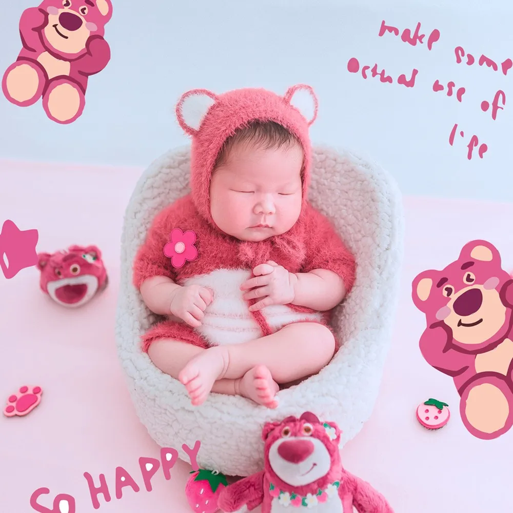 

❤️ Одежда для фотосъемки новорожденных, шляпа с клубничным медведем + комбинезон + кукла + шпилька, реквизит для студийной детской фотоаксессуары, одежда, наряды