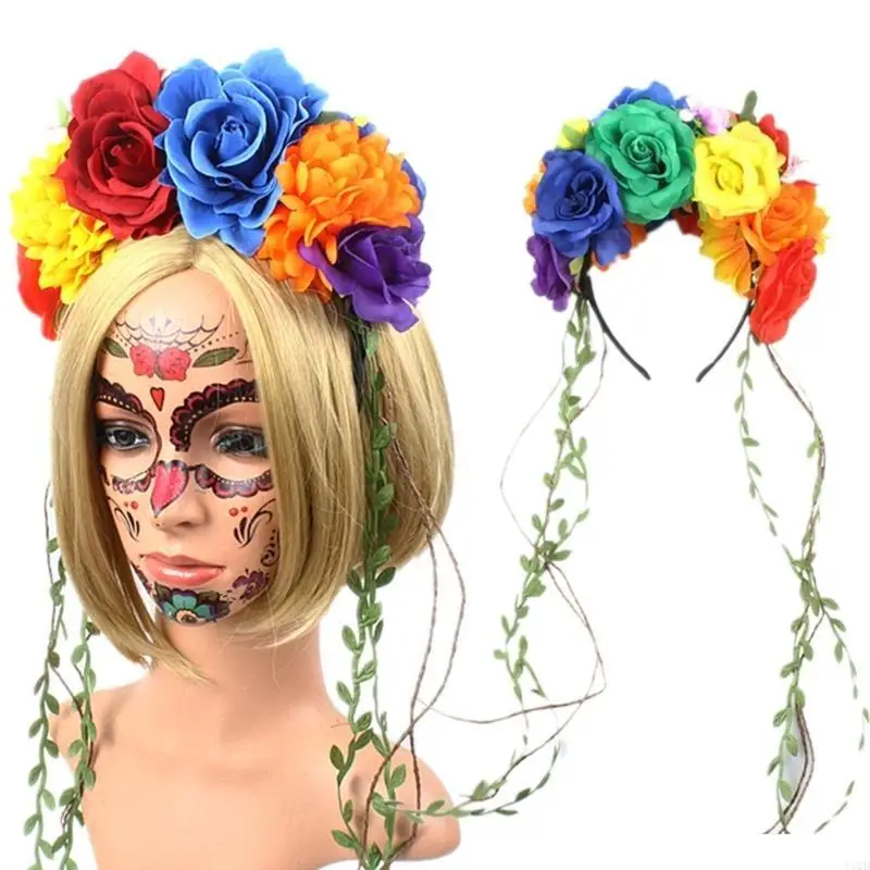 

Красочная повязка для волос с цветком, тонкая боковая повязка на голову Rave Party для девочек, принадлежности для волос