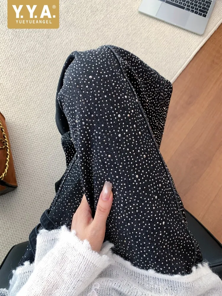 

Women High Waist Black Jeans Autumn Winter Warm Fleece Liner Straight Trousers Fashion Diamonds Casual Female Denim Pants New