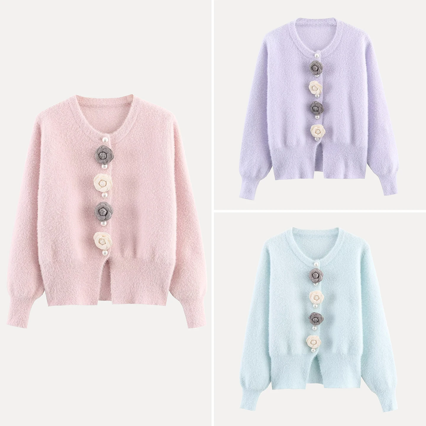 

Sweet Simple Flower Mink Open Cardigan Women's Sle Loose Fit Long Sve Knitted Sweater Commute Sle Autumn New Arrival