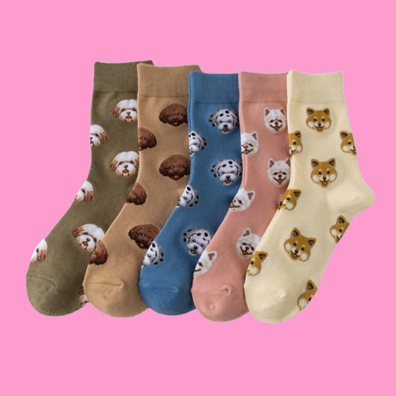 5/10 Pairs Japanese Puppy Animal Cute Stacked Socks Women's Casual Socks Autumn And Winter Style Internet Celebrity Socks