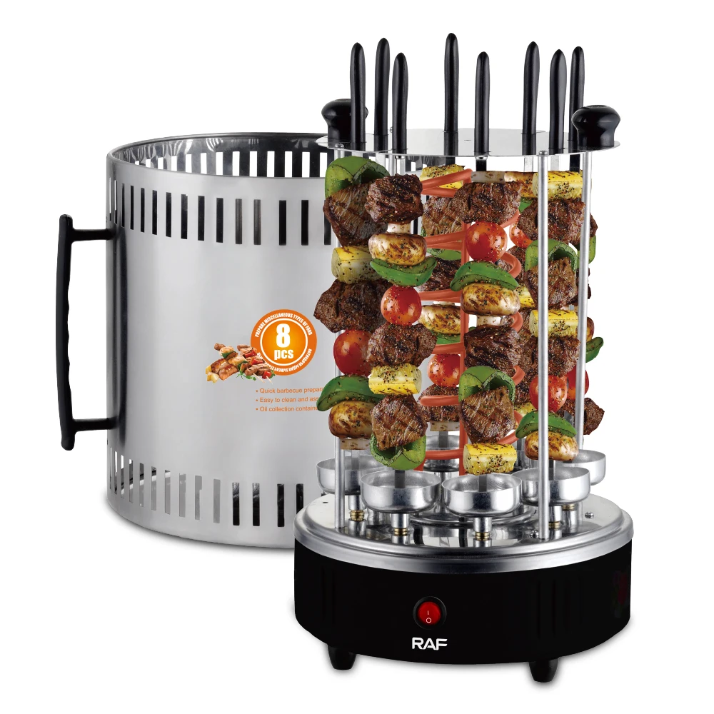 2025 Classic Stainless Steel Rotisserie 8PCS 360° Rotating Kebab Grill with Electric BBQ Skewers