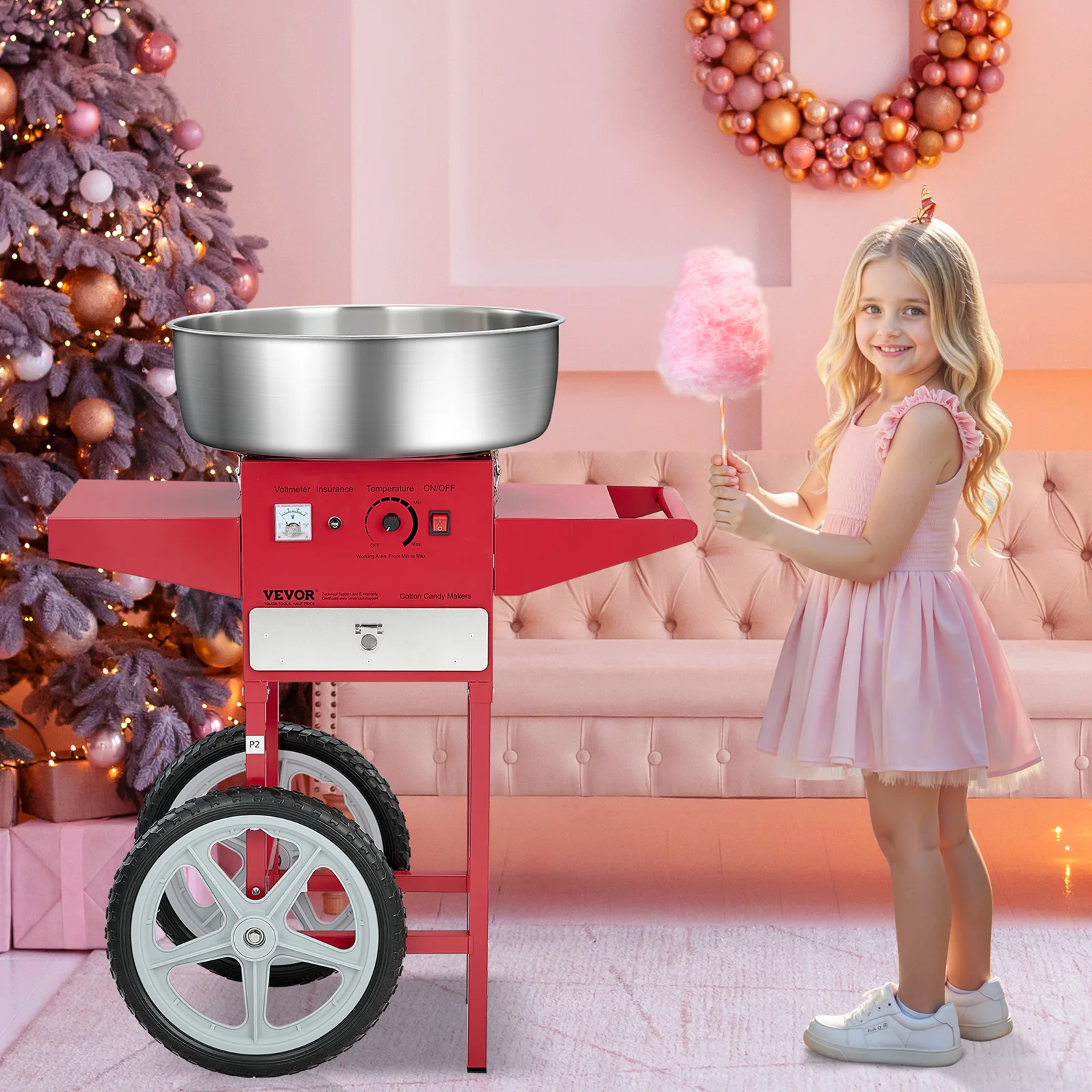 

VEVOR Commercial Cotton Candy Machine with Cart Sugar Floss Maker 1000W for Party Red / Blue / Pink