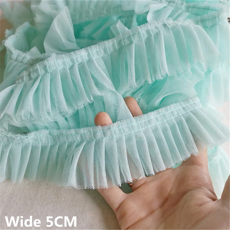 5CM Wide Double Layers Mesh Pleated Lace Fabric Needlework Fringed Ribbon Ruffle Trim Dress Guipure Collar Neckline Sewing Decor