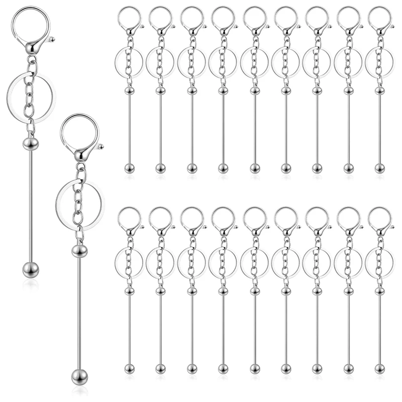 ABBO-20 Pcs Beadable Keychains Bars, Metal Beaded Keychain Bar, Blank DIY Keychains For Beads Beaded Keychain Making Kit