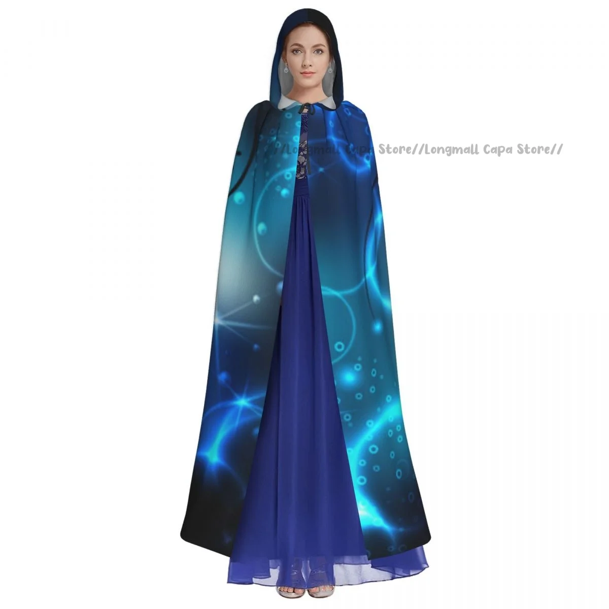 Jellyfish Painting Cloak Hooded Cosplay Costume Halloween Adult Long Party Cape