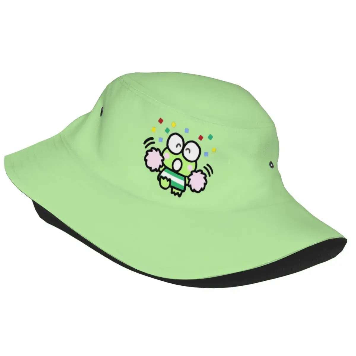 Unisex Harajuku Bucket Hat Keroppi Sanrio Frog Green Merchandise Bob Hat For Beach Headwear UV Protection