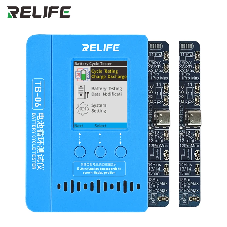 Relife TB-06 Single and Dual Battery Cycle Tester for iPhone 8-14 Pro Max Fast Single Discharge Battery Data Read/Write Repair