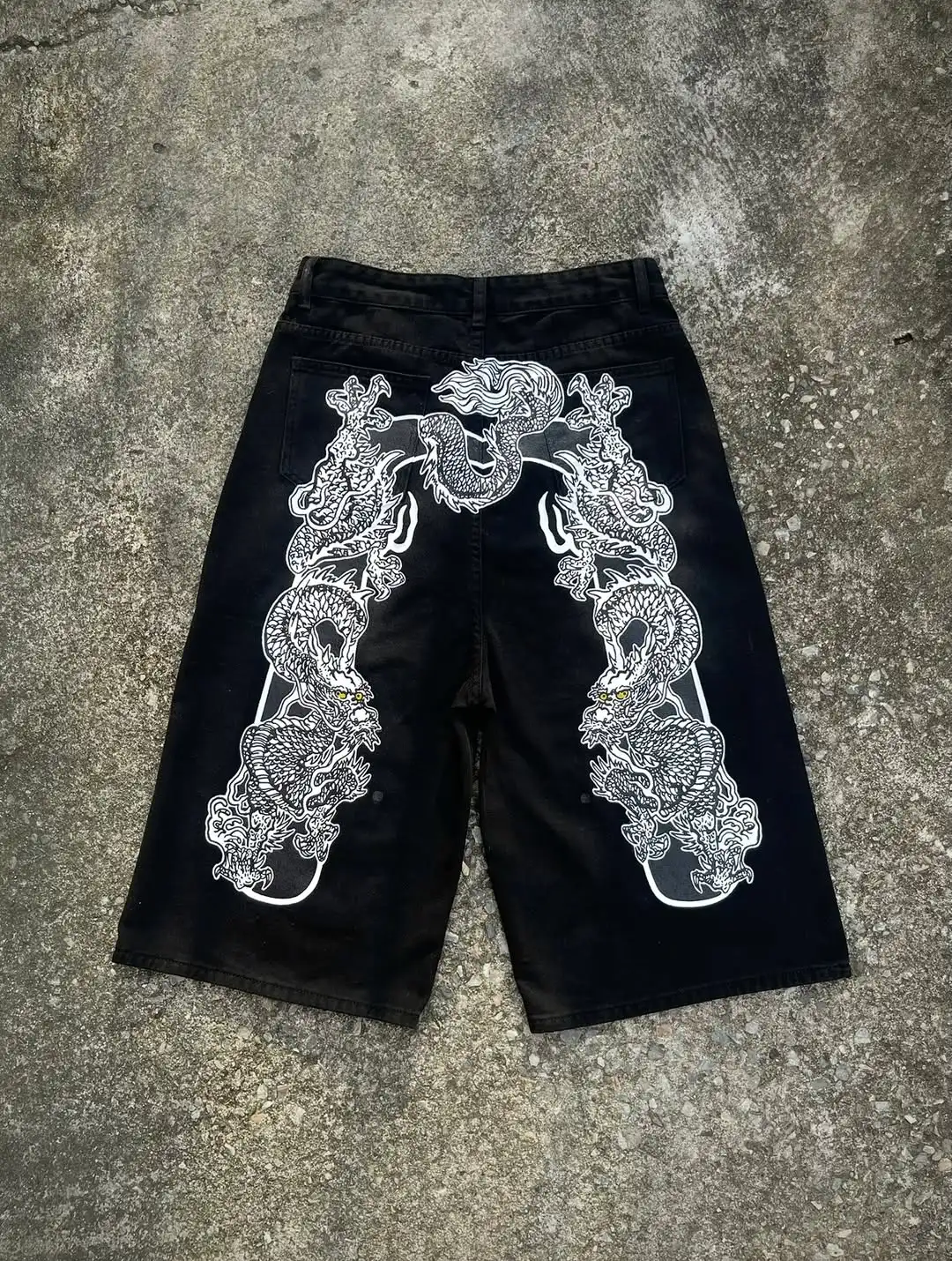 

Y2K New Dragon Pattern Denim Shorts Vintage Jeans Men Women Street Hip Hop Fashion Harajuku Punk Loose High Waist Wide Leg Pants
