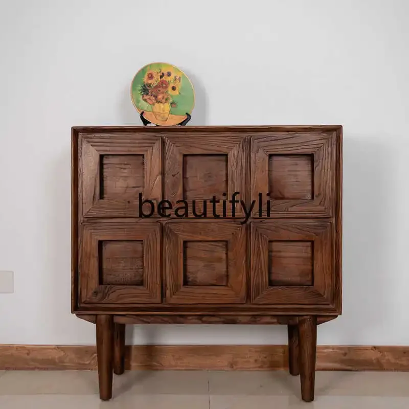 

Medieval entrance cabinet solid wood, bedroom drawer storage creative furniture fully equipped wabi sandy wind H