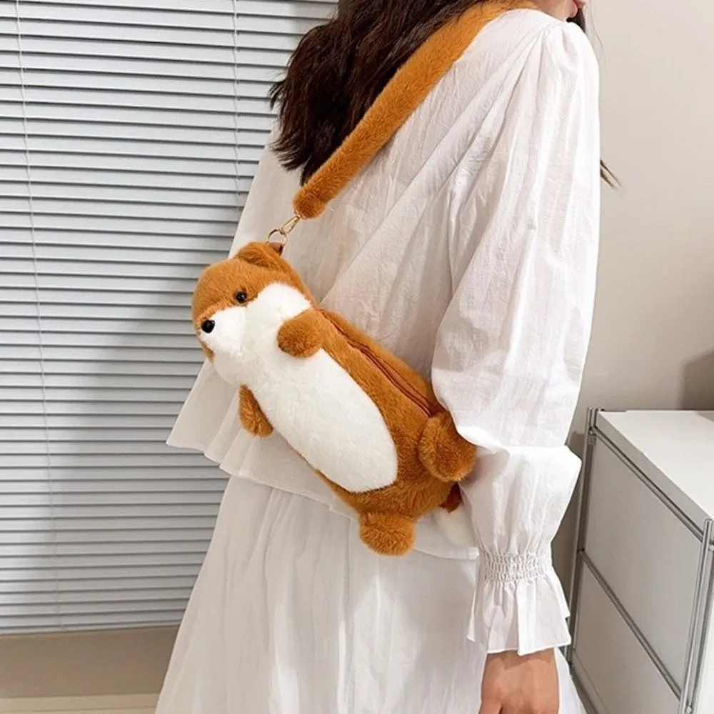Pen Pouch Cartoon Standing Otter Crossbody Bag Large-capacity Portable Pencil Case Cute Stuffed Otter Shoulder Bag Girls