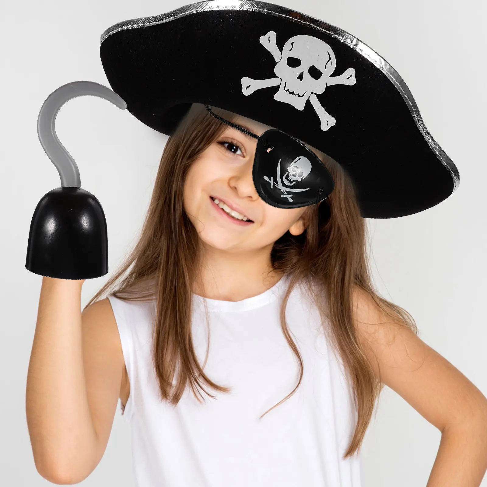3Pcs Pirate Party Suit Halloween Costume Set Cool Classical Design Hat Accessory for Cosplay Adventure Theme Event
