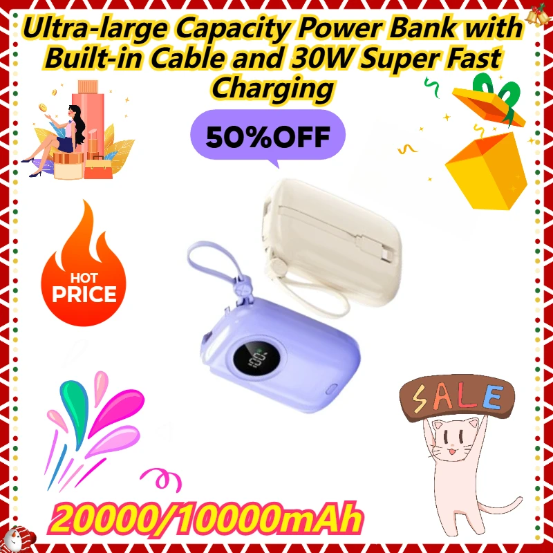 

20000/10000mAh Ultra-large Capacity Power Bank with Built-in Cable and 30W Super Fast Charging