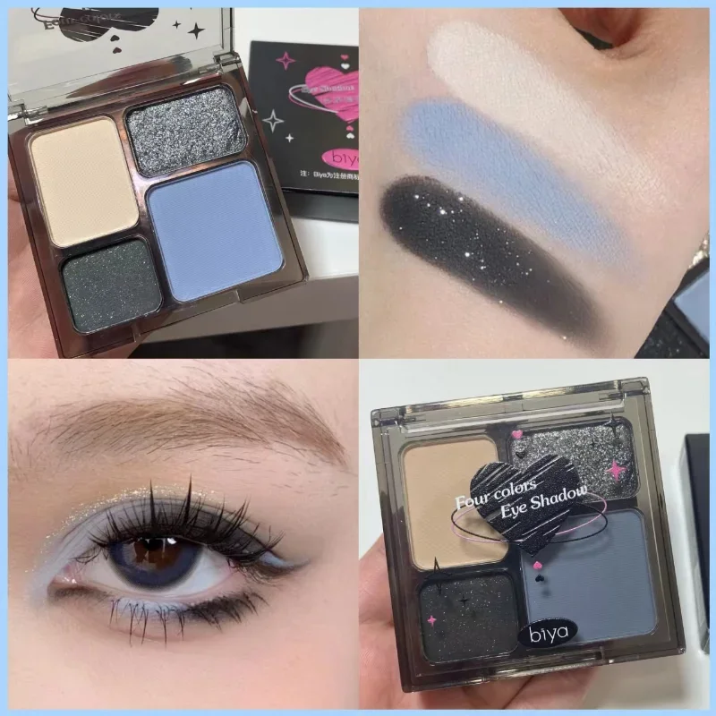 Dark Smoky Blue Eyeshadow Shadow Palette Cool Tone Matte Pearl Fine Glitter Punk Metallic Smoky Eye Shadow Cool Tone Cosmetics