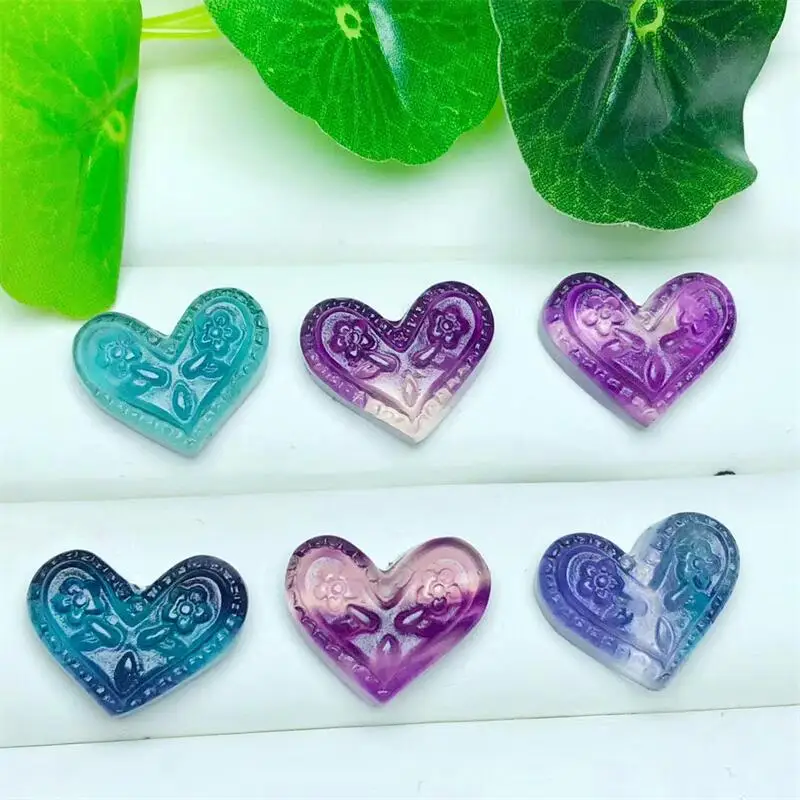 

10pcs Natural Rainbow Fluorite Heart Pendant Healing Energy Crystal Trendy Creative Jewelry For Women Party Gift 21x17mm