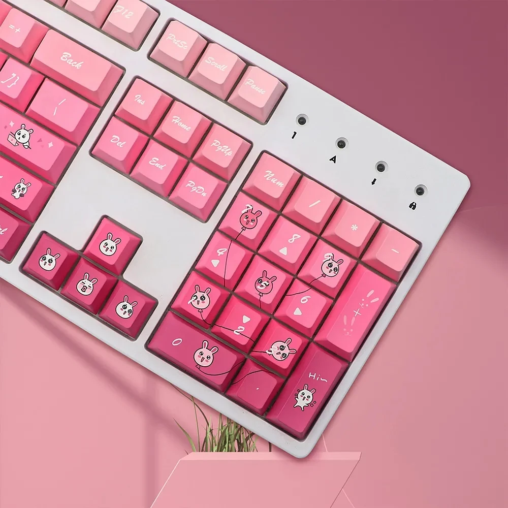 

Pink Gradient Keycap 136 Keys Chreey PBT for MX Switches Mechanical Keyboard Backlit Gaming Custom Cute Rabbit Keycap