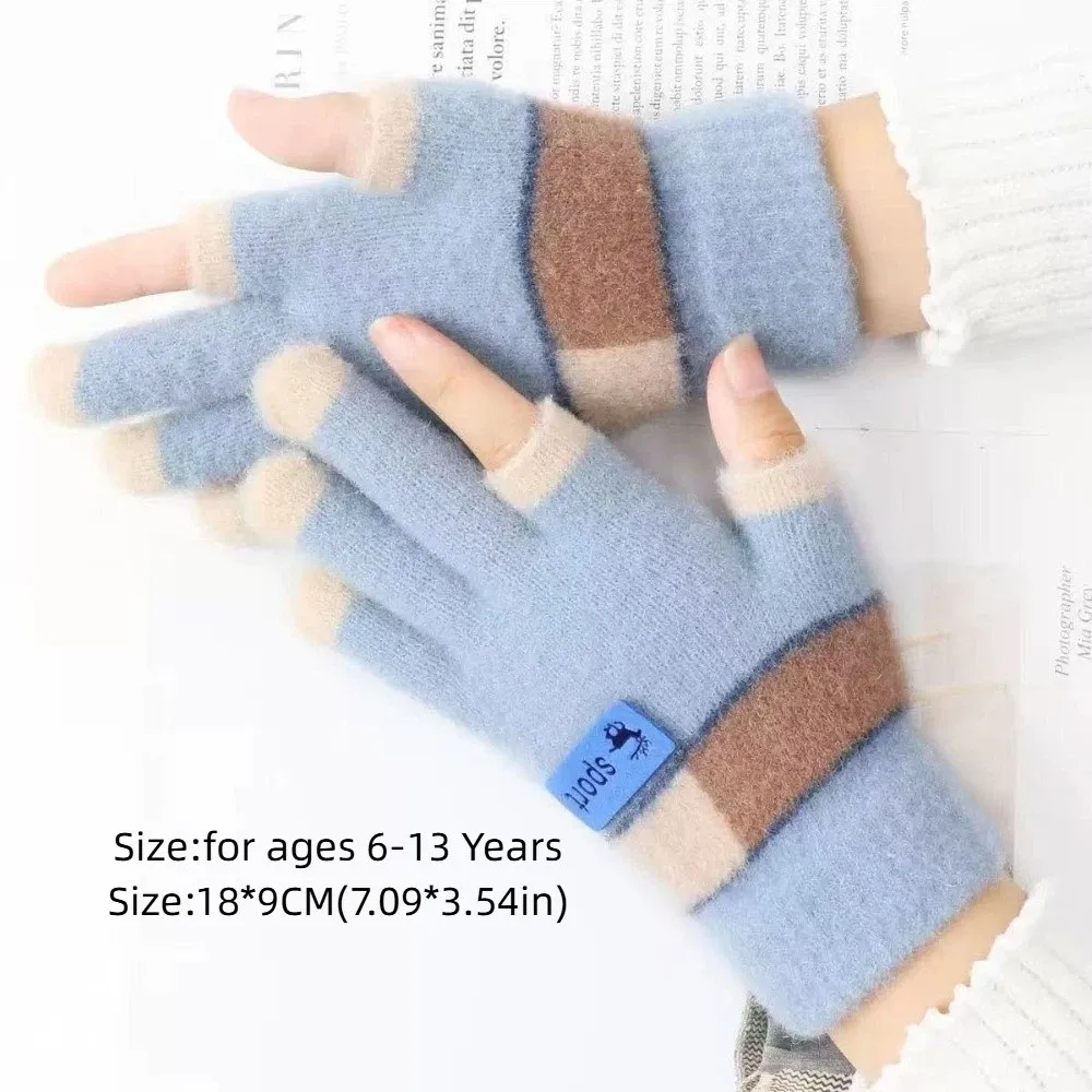 6-13Years Old Fashion Warm Kids Winter Gloves Windproof Candy Color Baby Gloves Thicken Elastic Children Mittens Outdoor