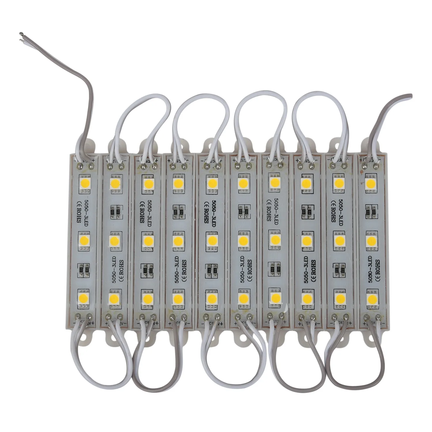 ABZV-1 * 10pcs 5050 SMD 3 Módulo LED Faixa de luz LED à prova d'água DC 12V branco quente