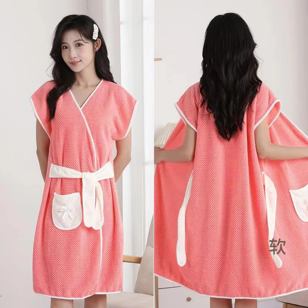 Women's Bathrobe Coral Fleece Fashion Strap Wearable Bathrobe Soft Absorbent Fast Drying  Beach Spa Breathable Adult Bath Towel