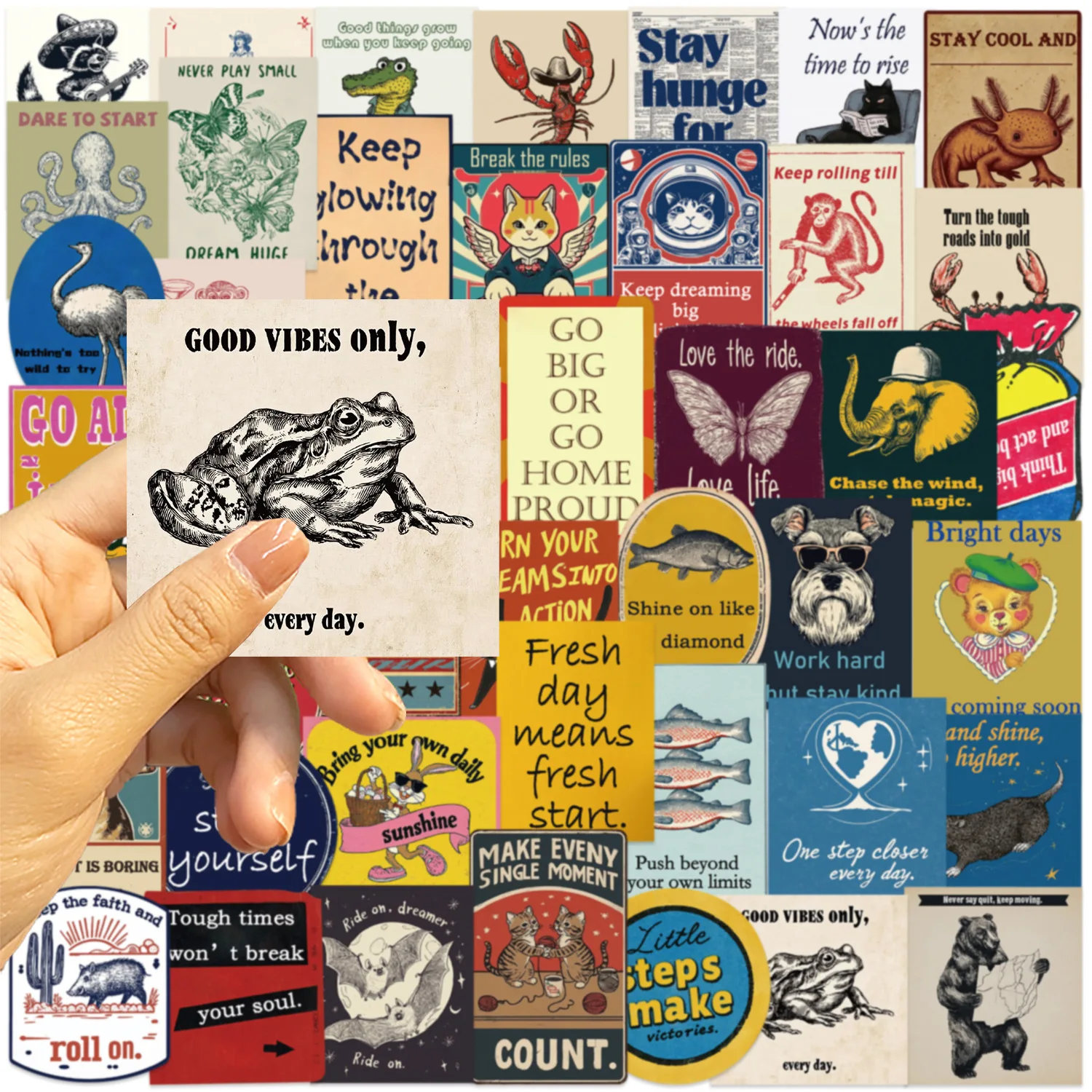 50 PCS Cartoon Animal & Inspirational Text Graffiti Stickers Student Hand Account Material DIY Luggage Scrapbook Phone Decals