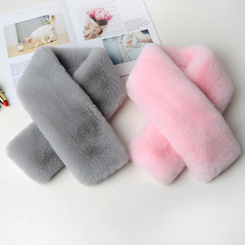 Children\'S Double-Sided Velvet Thickened Fleece Scarf Korean Style Imitation Fur Warm Scarf Fur Collar Autumn And Winter