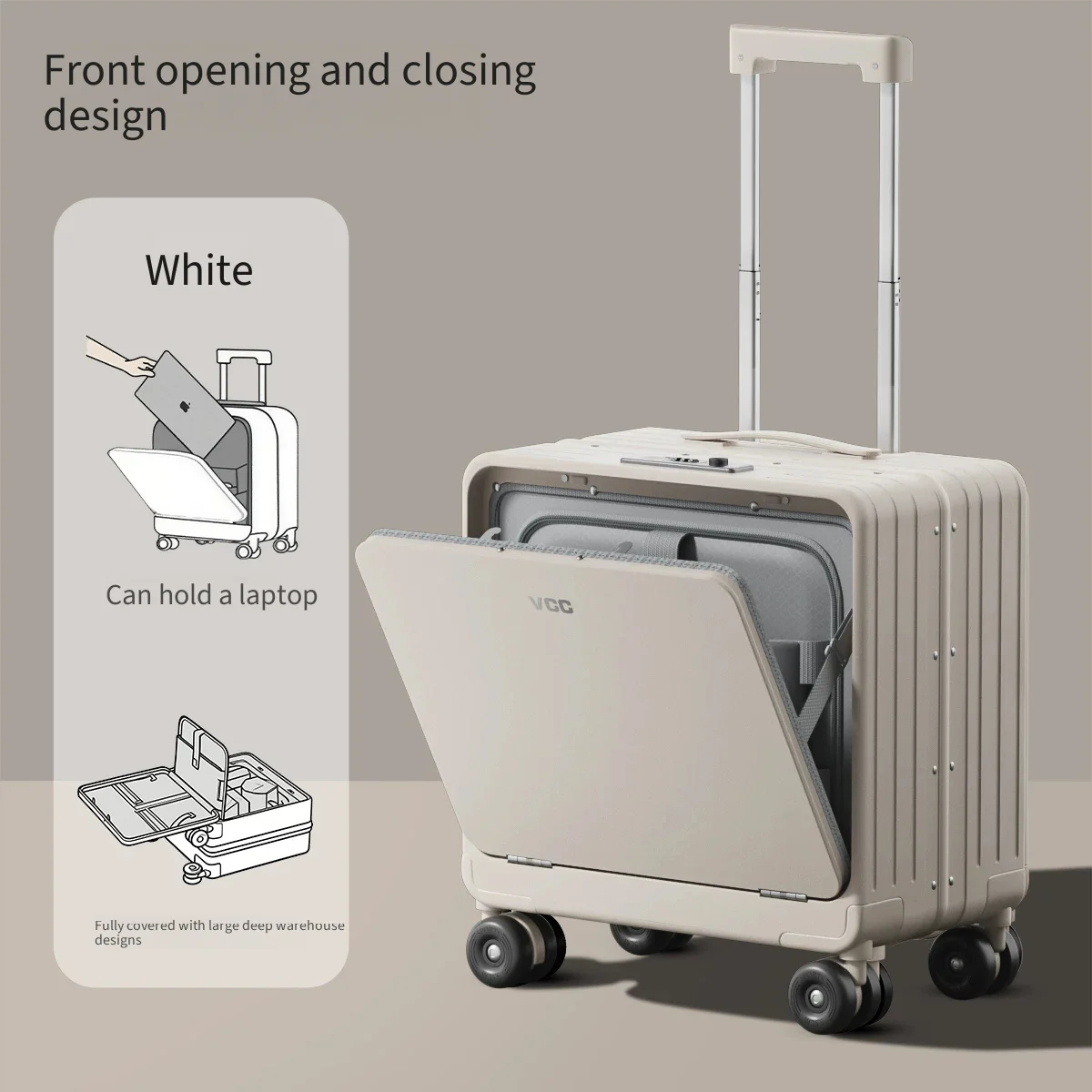 20Inch Carry On Front Opening Aluminum Frame Suitcase for Business, 24Inch Password Lock Travel Trolley Luggage for Men & Women