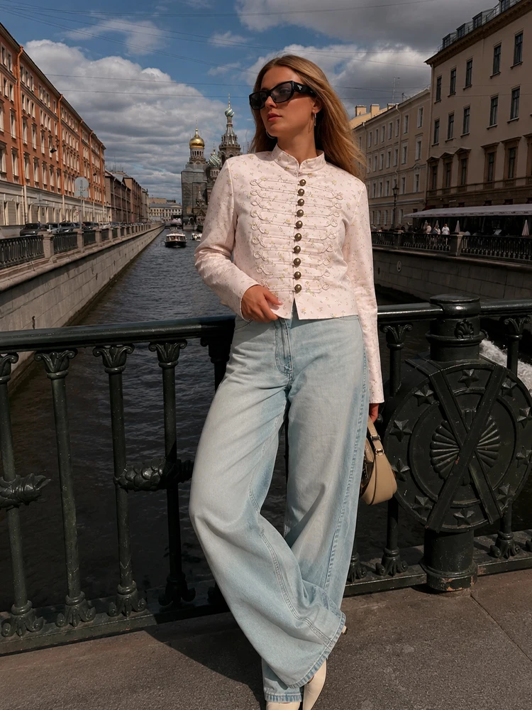 HH Women Fashion Vintage Jacket Single Breasted Light Pink Satin Slim Long Sleeve Jacket 2026 Spring Autumn Date Night Outerwear
