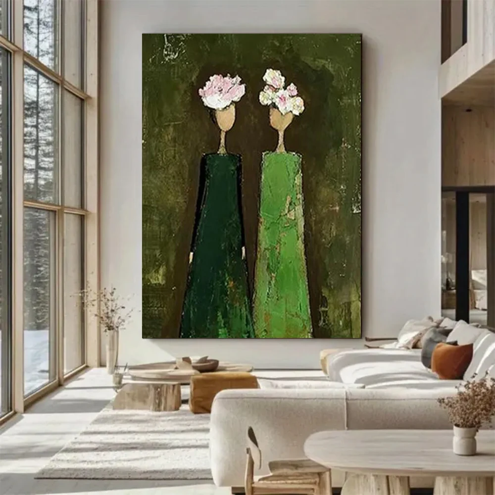 100% Handmade Abstract Oil Painting On Canvas Ins The Girl Wearing A Flower Wreath Wall Art Picture For Home Living Room Decor