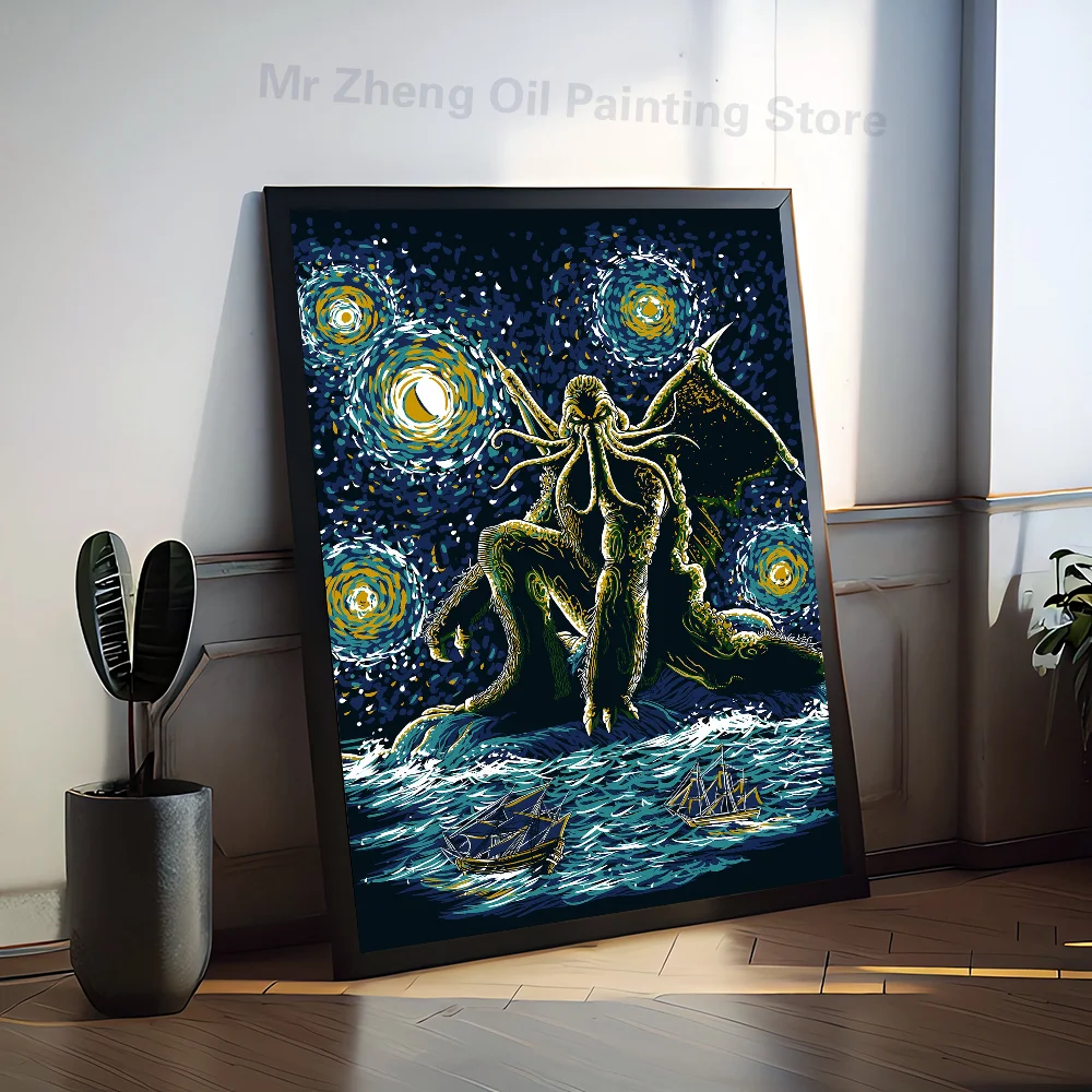 1PC Cthulhu Poster Self-adhesive Art Waterproof Paper Sticker Coffee House Bar Room Wall Decor