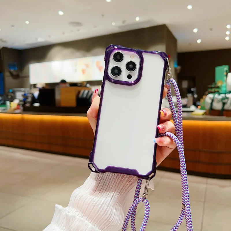 

Чехол-накладка S25U с четырьмя укрепленными углаями и ремешком через плечо для Apple 16 Pro Max, защита от падений