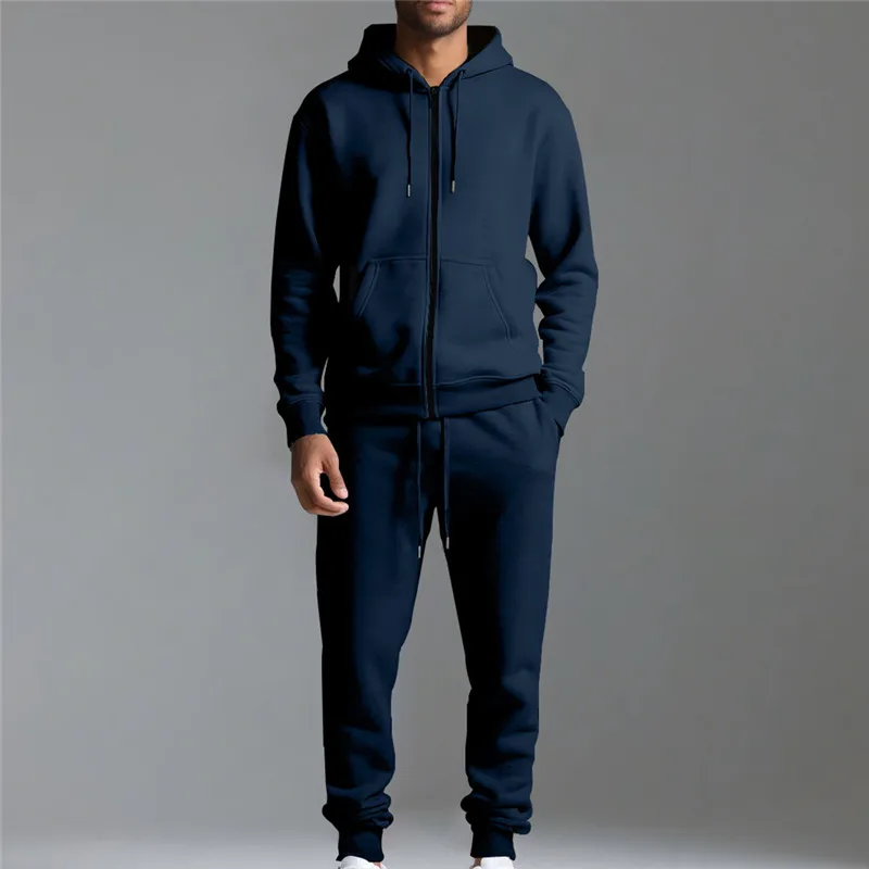 

Men's 2 Piece Hooded Tracksuit Sets Casual Long Sleeve Zip Up Hooded Sweatshirt Jogger Pants Men Autumn Winter Solid Hooded Sets