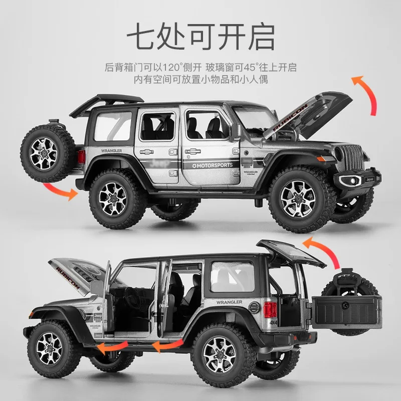 1:22 Jeep Wrangler Rubicon Simulation Off Road Car Model Sound Light Collective Voiture Miniature Diecast Toy Vehicle Boy A427