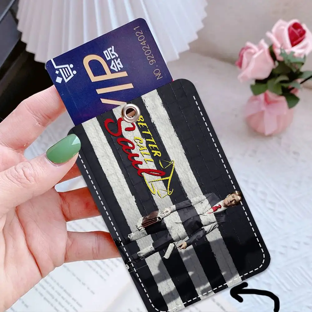 Classic Better Call Saul 1Pc PU Leather Card Holder Keychain Key Ring Door Lock Access Tags ID Card Case Keychain Card