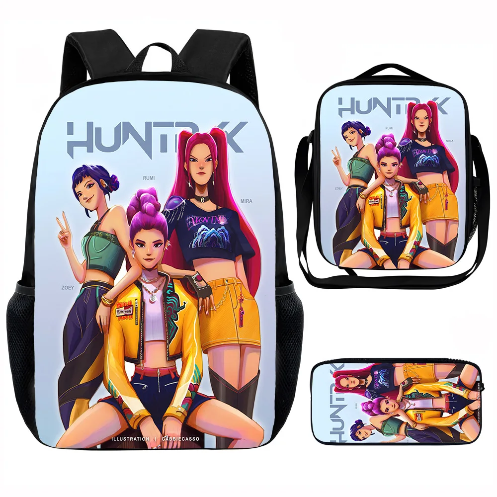 K-Pop شيطان الصيادين أنيمي 3 وحدات/مجموعة حقيبة ظهر الطالب الفتيات أطفال مدرسة حقيبة كتف لطيف حقيبة السفر 3 قطع مجموعة