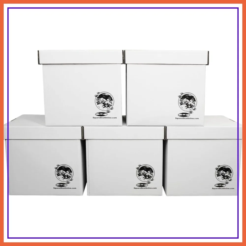

5-Pack 12-Inch Vinyl Record Storage Boxes, Heavy-Duty Cardboard, Removable Lid, Holds 90 Records Each, Archival Safe - #12BC13
