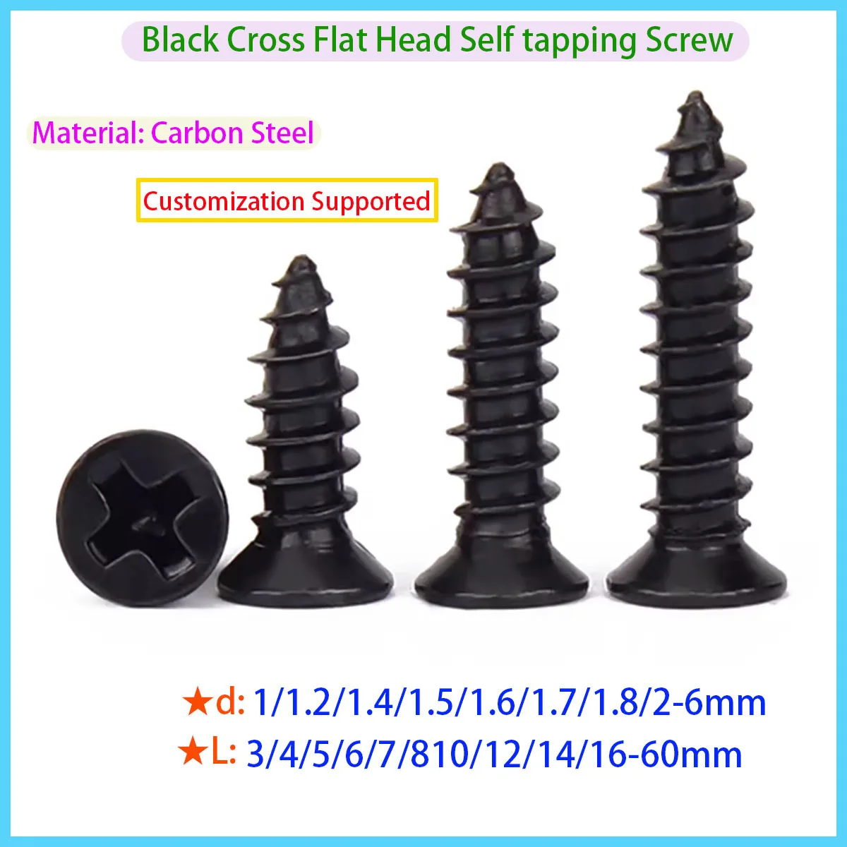 

Black Steel Mini Cross Flat Head Self Tapping Wood Screw M1 M1.2 M1.4 M1.5 M1.6 M1.7 M1.8 M2-M6
