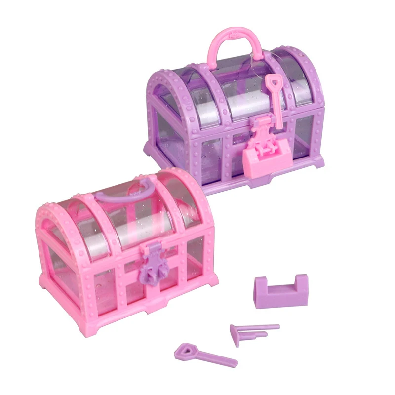 1Pc Pink/Purple Cute Makeup Box, Plastic Toy Box With Lock, Treasure Chest Jewelry Case, Decoration Ornament Case Girls Dressing