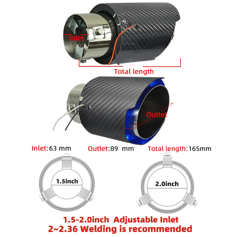 LED Light Real Carbon Fiber Universal Car Exhaust Muffler Tip Tail Pipe Red/Blue For Car Modify