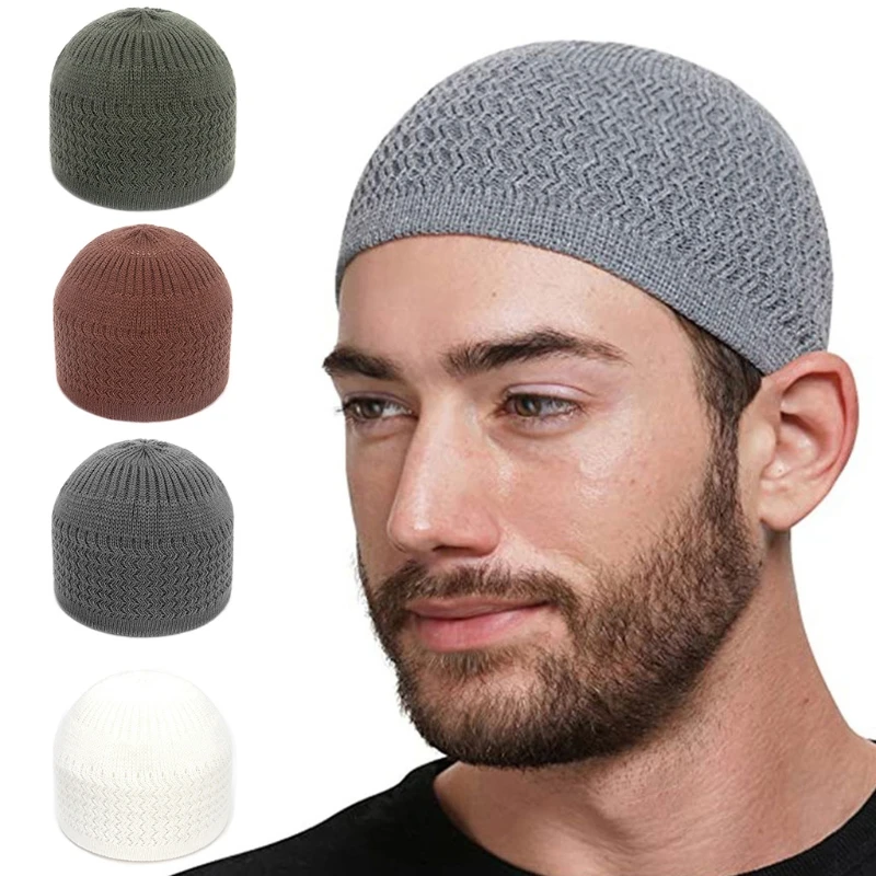 Muslim Men Prayer Hat Beanie Islamic Skull Crochet Bundle pack Muslim Men\'s Hats Turkish Caps in Solid Colors