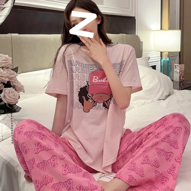 

Kawaii Cartoon Barbie Pajamas New Pure Cotton Anime Short-Sleeved Trousers Home Clothes Set Can Be Worn Outside In Summer