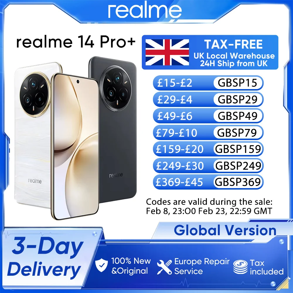 realme 14 Pro+ Global Version 6.83"120Hz AMOLED Display Snapdragon 7s Gen3 80W SuperVOOC Charge 6000mAh Double 50MP Sony Camera