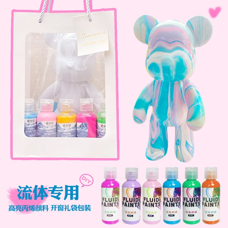 23CM Fluid Bear Handmade DIY Toy Gift Bear White Embryo Doodle Zestaw materiałów do ręcznego malowania